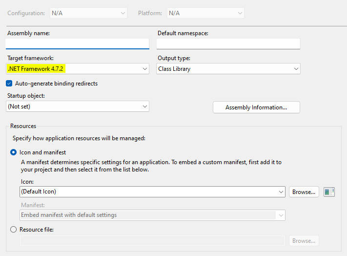 Set .NET Framework 4.7.2 as the Target framework