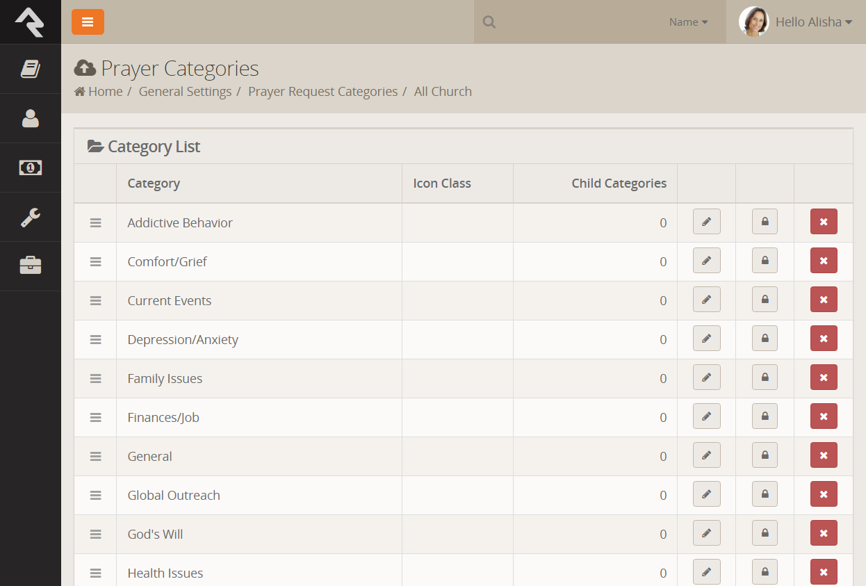 prayer categories management