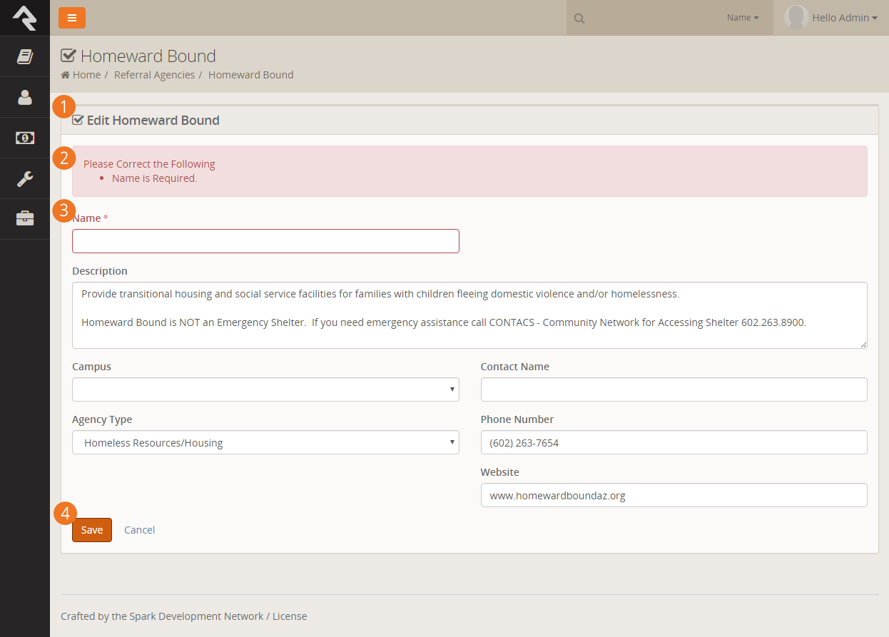 The 'detail' block for referral agencies