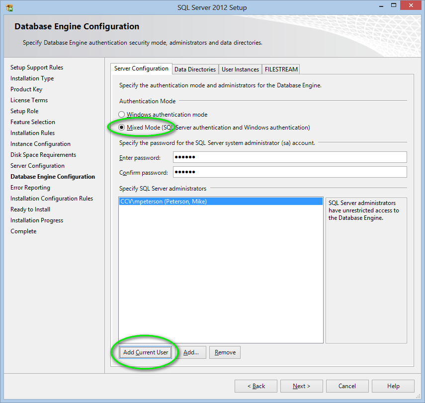 Database Engine Configuration
